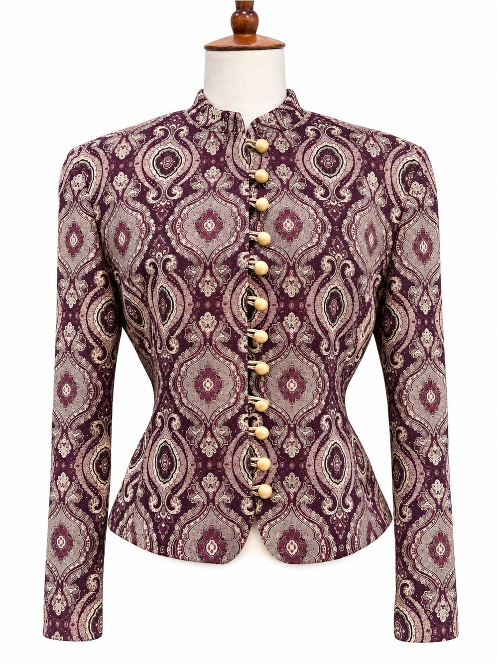Neiman Marcus Small Vintage Womens Burgundy Paisley Button-Front Jacket
